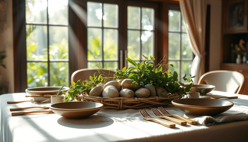 natural materials in dining decor